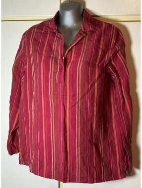Women Top Blouse 100% Linen Tunic Button Striped Chadwicks Size 8